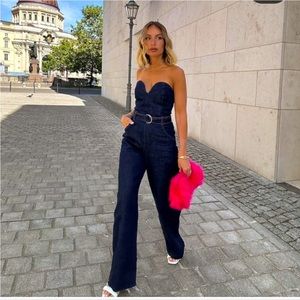 ZARA DENIM BUSTIER JUMPSUIT